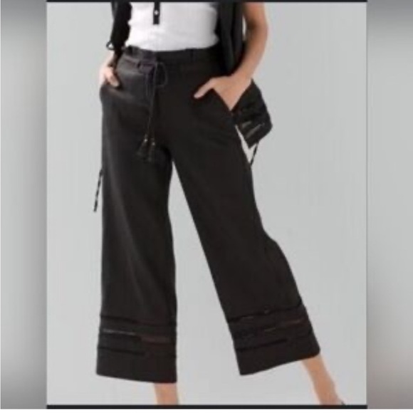White House Black Market Pants - White House Black Market linen blend wide leg crop pants. Lace detail. Like new!